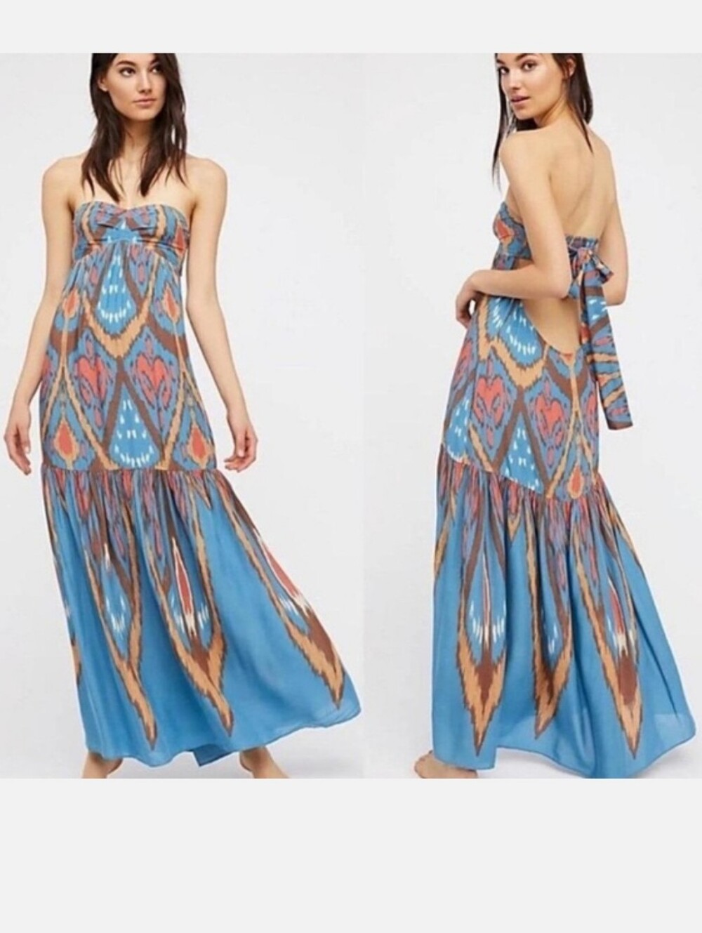 Boho Maxi Skirt in Sky Blue Ikat Print